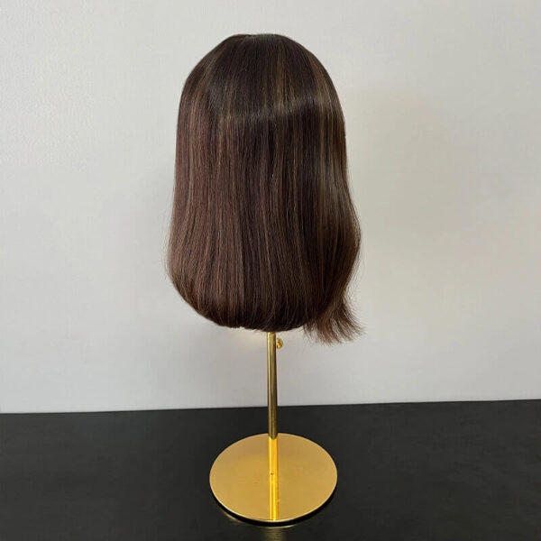 14 inch Short Brown Hair with Black Root Lace Top Wigs F008