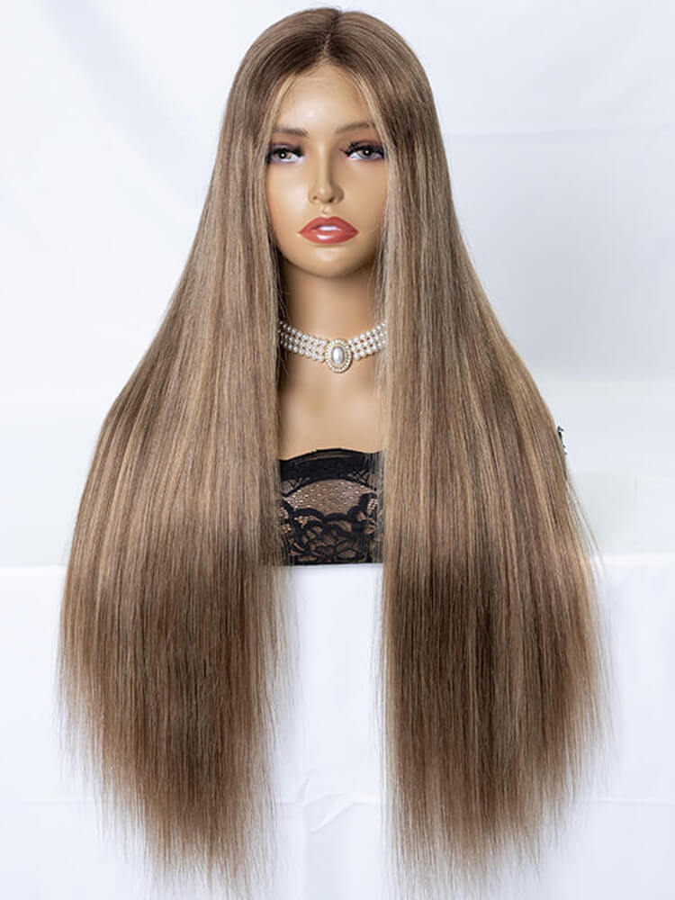 26 inch Brown Balayage Straight Lace Wigs