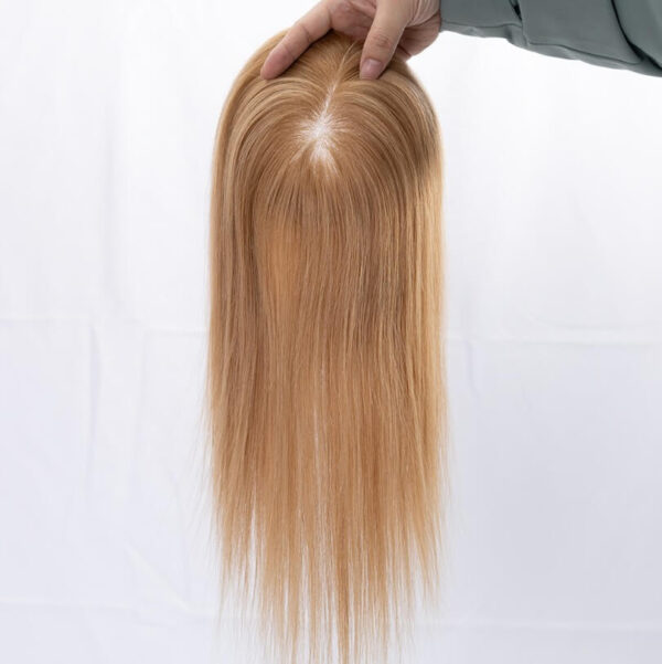 Golden Blonde Mono Hair Topper with Golden Brown Root and Highlight MT010