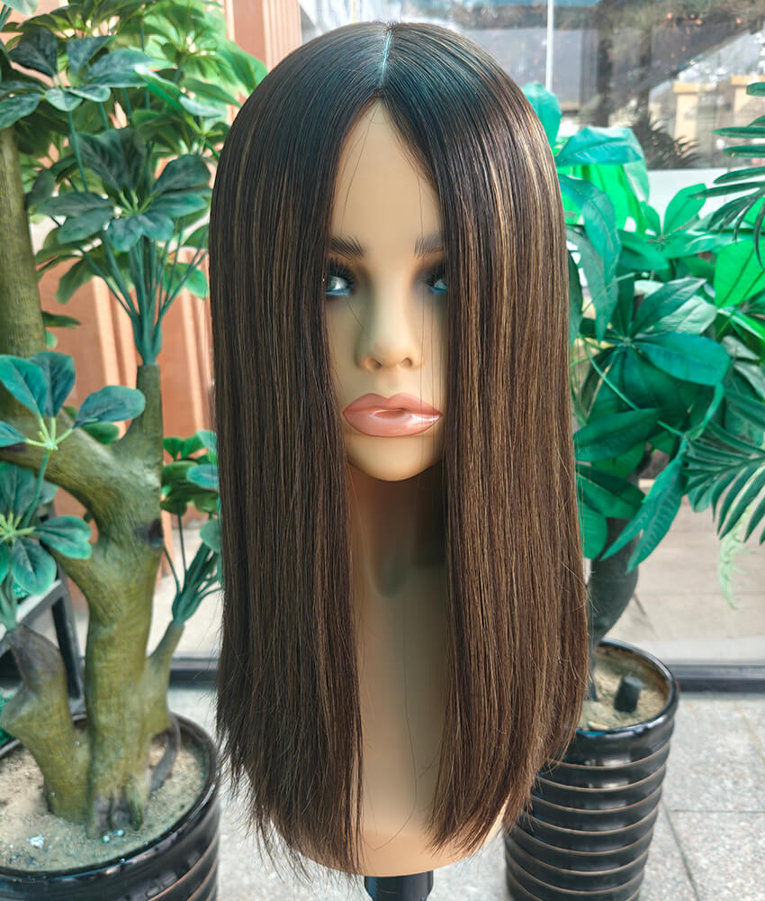 16 inch Virgin Hair Silk Top Sheitel Wigs