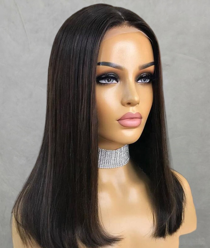 18 inch Natural Black with Highlight Lace top Wigs FD008