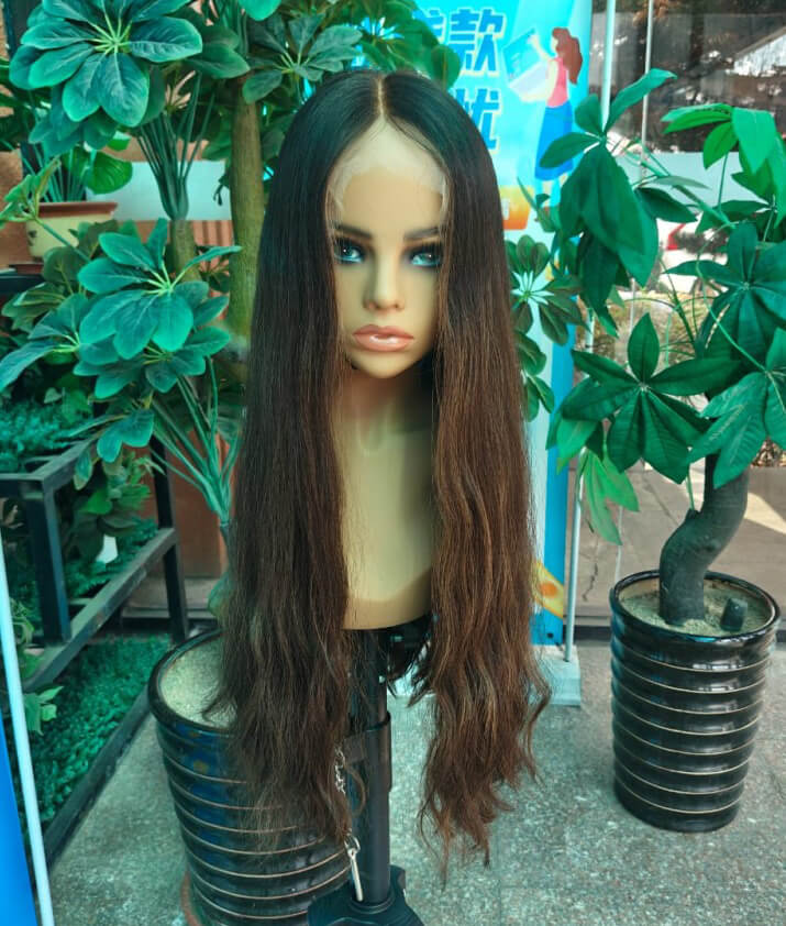 24 inch Dark Brown Wavy Lace Top Wigs with Highlight FD016