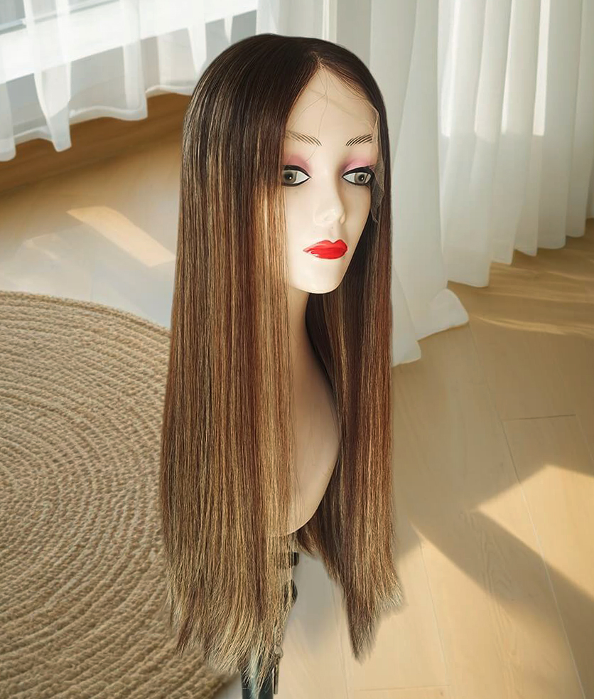 22 inch Best Brown Lace Top Wigs with highlight FD014
