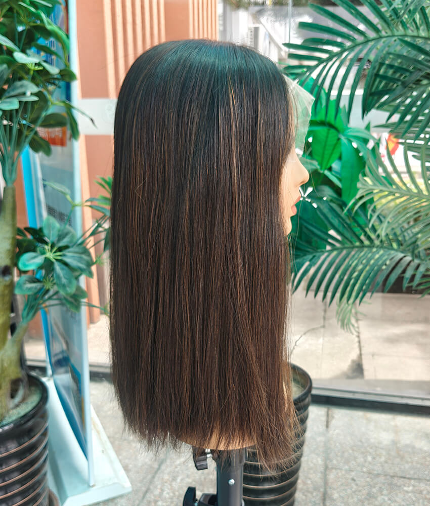 18 inch Natural Black with Highlight Lace top Wigs FD008