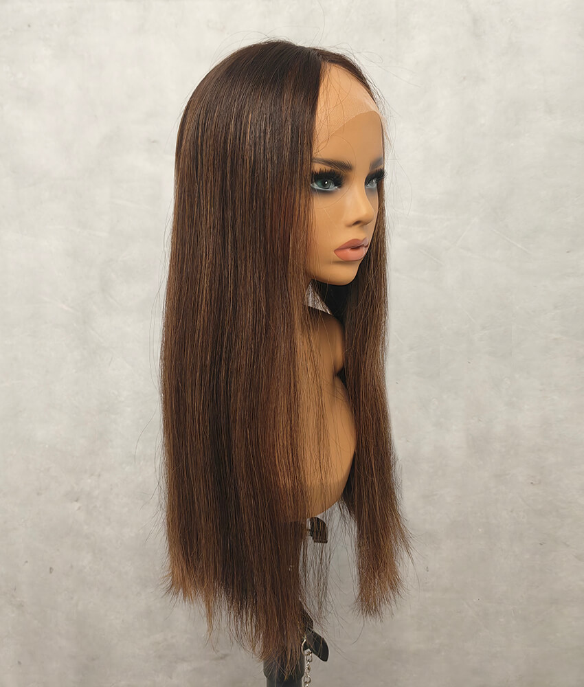 22 inch Virgin Hair Kosher Wigs Black with Highlight FD017