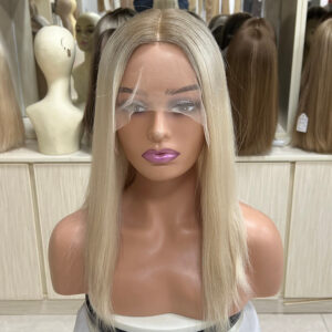 14 inch White Blonde with Grey Highlight Lace Top Wigs D006